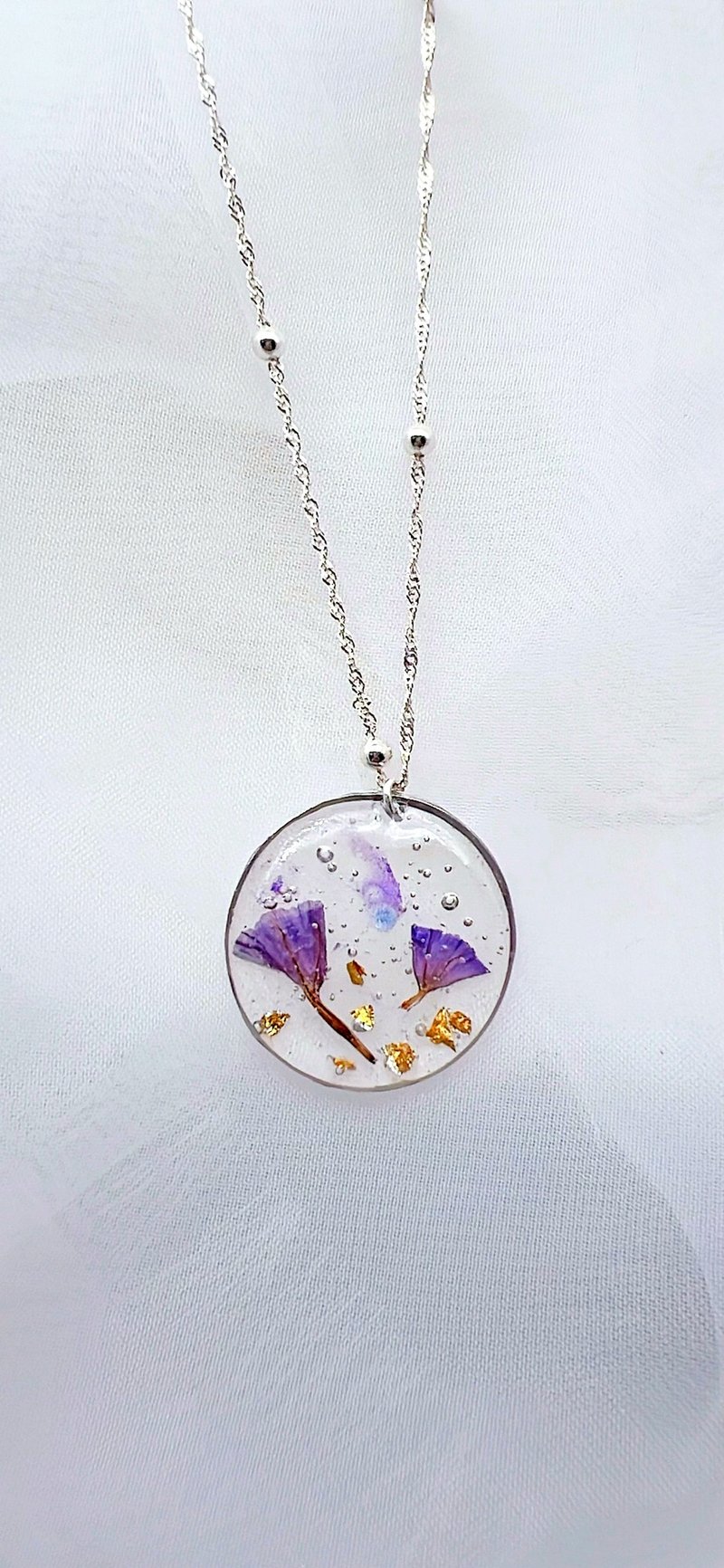 Purple Wish Star Flower Gold Foil Dream Bubble Japanese Epoxy Sterling Silver Necklace Christmas Gift Bag - Necklaces - Other Materials Multicolor