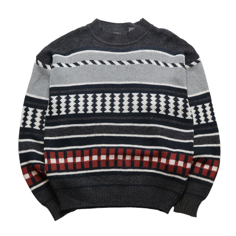 Gray Folklore Totem Knit Sweater Vintage Sweater - สเวตเตอร์ผู้หญิง - วัสดุอื่นๆ สีเงิน