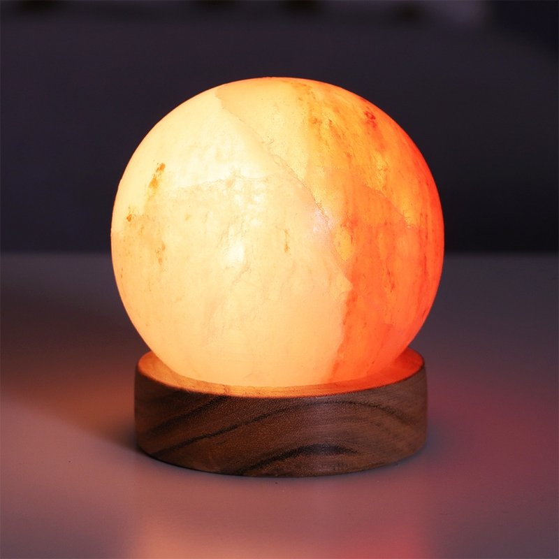 Small Rose Ball Welfare Salt Lamp l Log Base II Balances the body and mind to perfectly purify the magnetic field - Lighting - Other Materials Orange