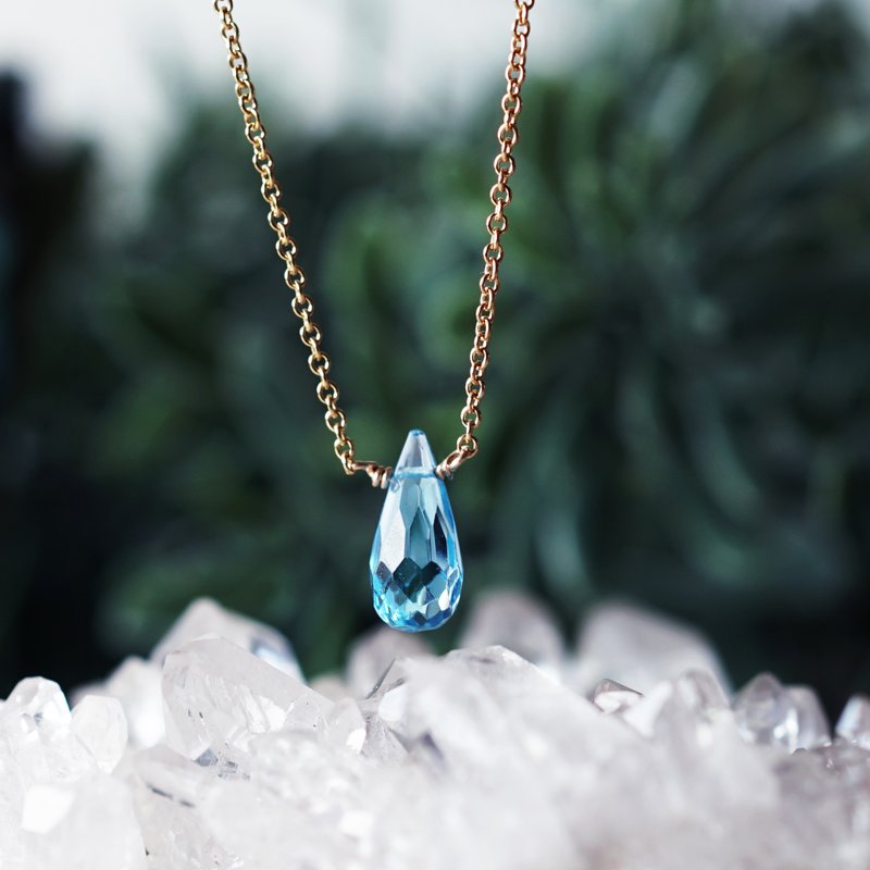 High Quality Swiss Blue Topaz Briolette Drop Cut Necklace Severine - Necklaces - Gemstone Blue