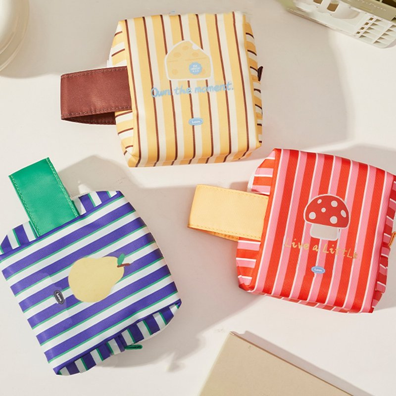 Cute Mushroom Cheese Square Stripe Cosmetic Bag Storage Bag Travel Bag - กระเป๋าเครื่องสำอาง - วัสดุอื่นๆ 