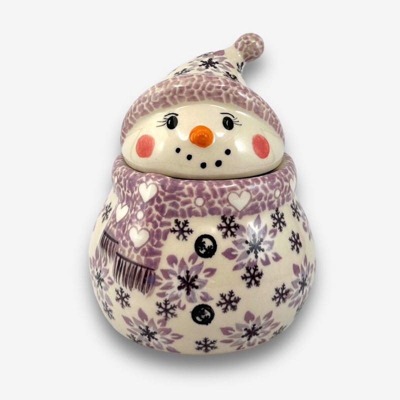 Polish hand-painted handmade pottery-snowman storage jar (small) 15cm Christmas Snowflake Series (purple) entry-level model - กล่องเก็บของ - ดินเผา สีม่วง