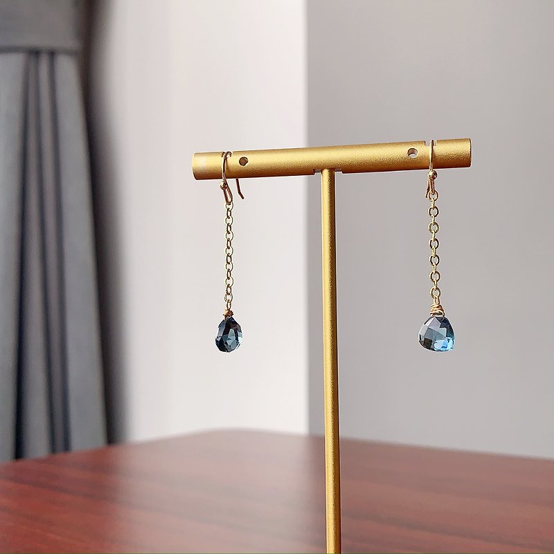 Yuan Cuèi - Stone London Blue 14K gold-injected earrings - Earrings & Clip-ons - Semi-Precious Stones Blue