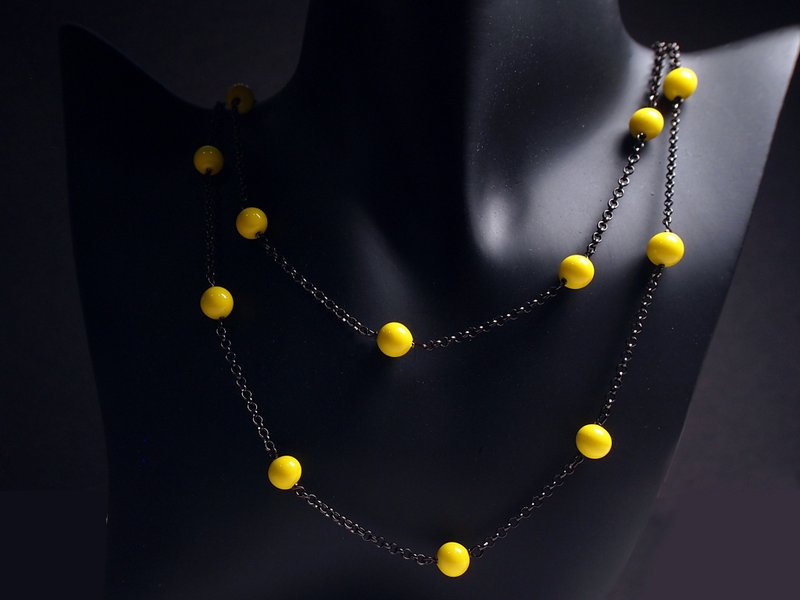 #GN063 Murano Glass Beads Necklace - Necklaces - Glass Yellow