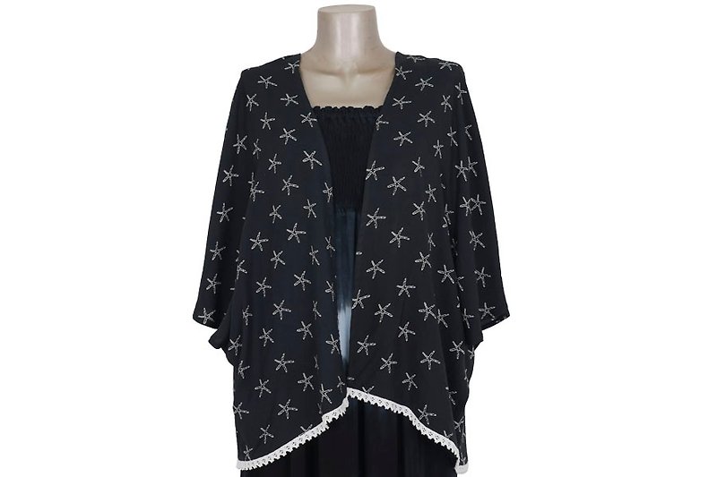 Starfish print kimono cardigan <black> - จัมพ์สูท - วัสดุอื่นๆ สีดำ