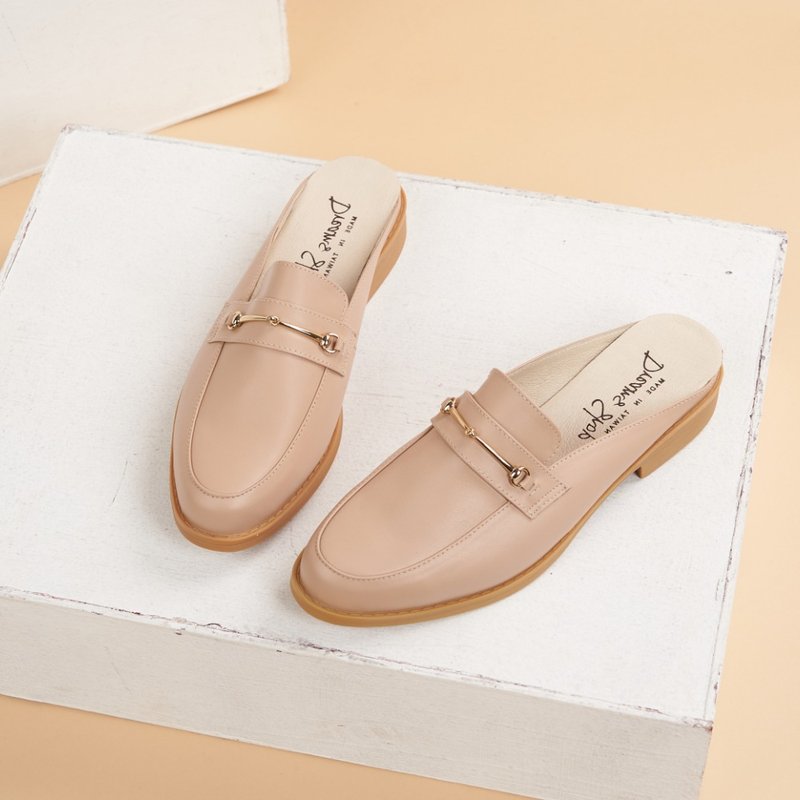 Horsebit Flat Mules Pink - รองเท้าแตะ - หนังแท้ สึชมพู