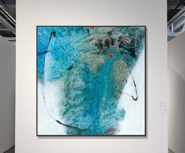 絵画 846 油絵/抽象画風/自然のパターン/青/ピンク/S8号 抽象画 雨あがりの街 P20号 （額なし）油彩、オイルパステル