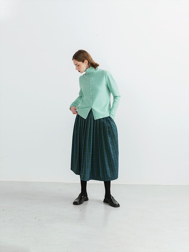 Heavy Padded Cardigan Turtleneck Knit Sweater - Women's Sweaters - Cotton & Hemp Blue