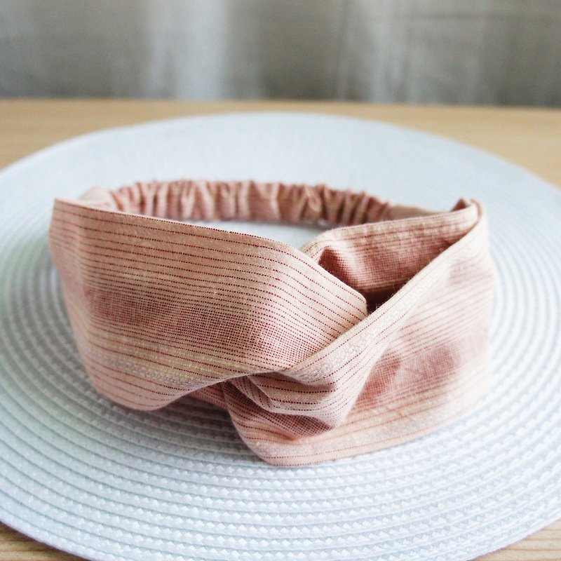 Lovely [Japan first dyed cloth] Gradient striped butterfly elastic hair band, hair ring [grey pink orange] E - Hair Accessories - Cotton & Hemp Orange