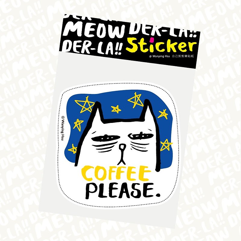 Marumaru cat big sticker COFFEE PLEASE - Stickers - Waterproof Material 
