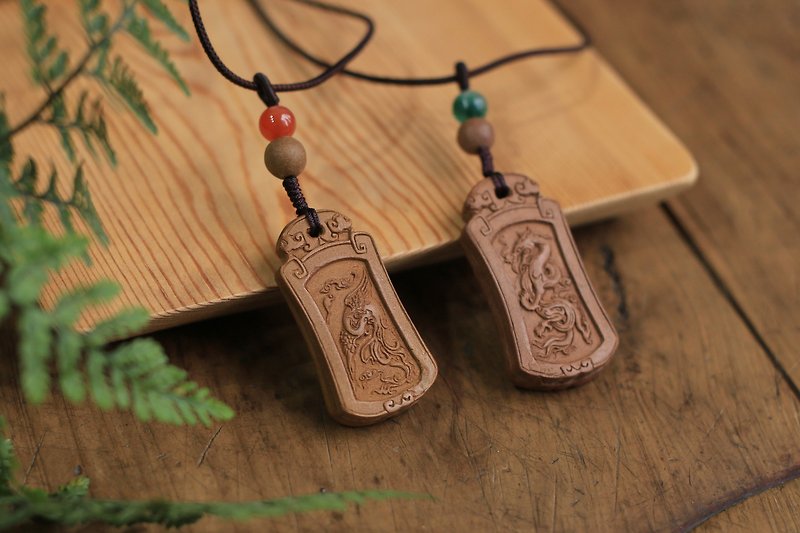 Yiranzhi Fragrance | Double-sided pendant with dragon and phoenix pattern - สร้อยคอ - พืช/ดอกไม้ 