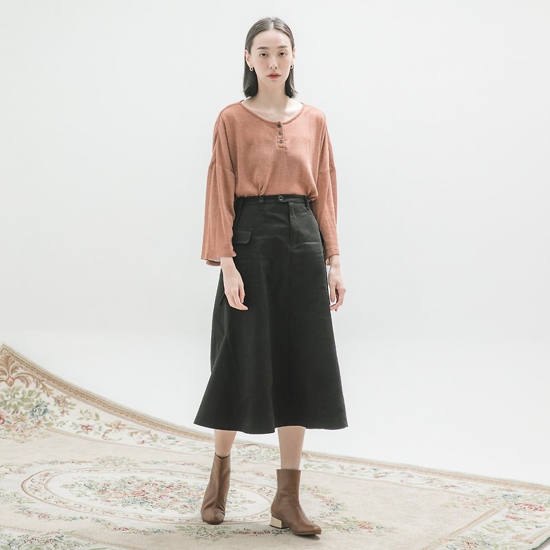 [Classic and original] Sandbar_沙洲大 Pocket Skirt_CLB004_Black - Skirts - Cotton & Hemp Black
