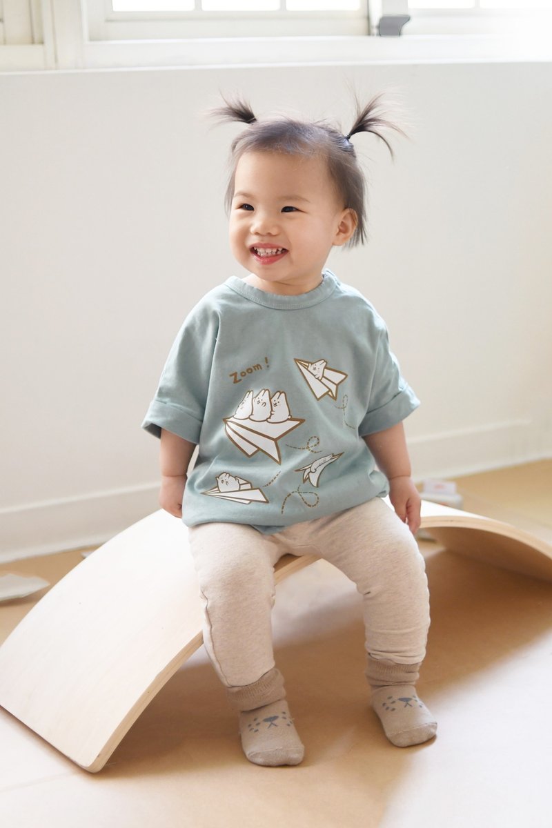 Kid-麻糬兔紙飛機T-shirt - 男/女童裝 - 棉．麻 綠色