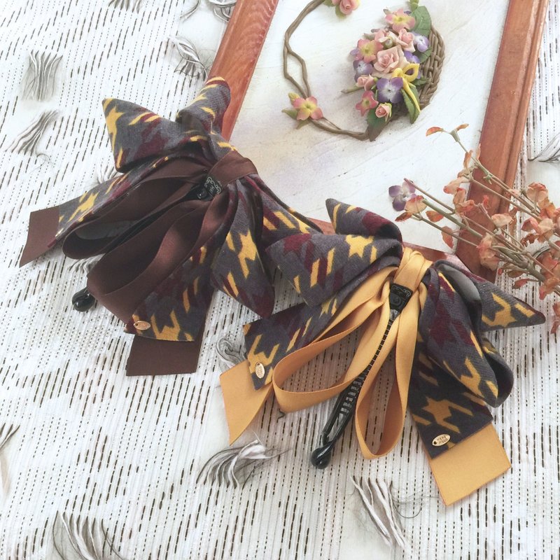 巧克力起司/ 斜紋毛料立體香蕉夾 馬尾夾 仙女夾 大腸圈 - 髮夾/髮圈 - 其他材質 