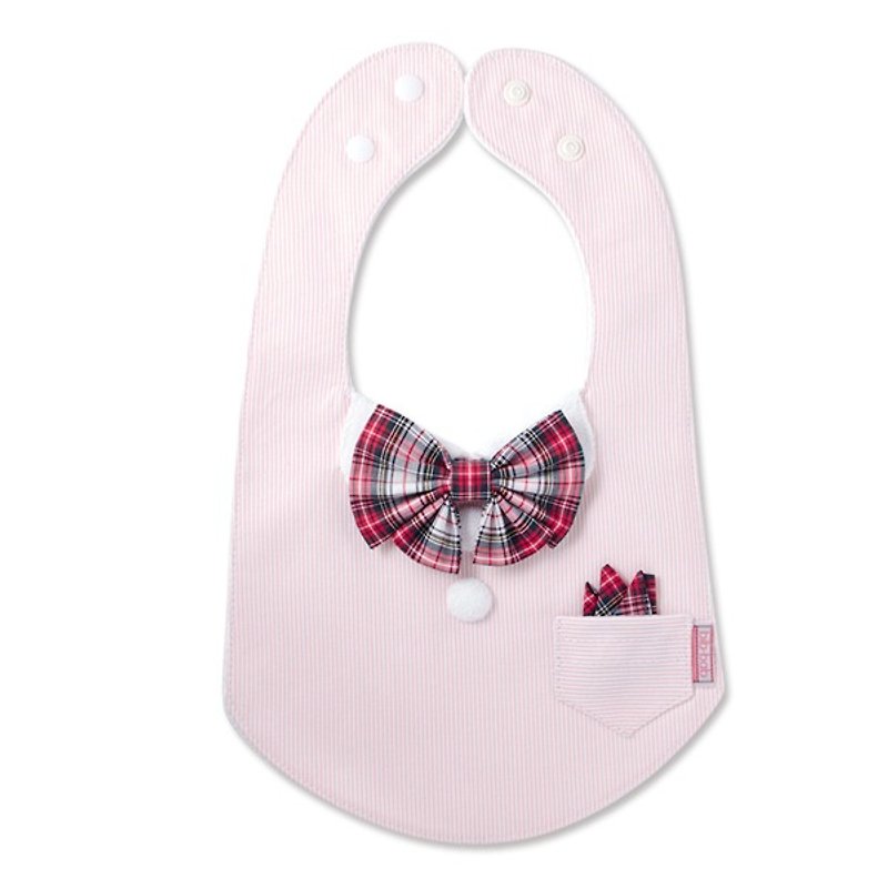 Girl's formal bib (Pink × Red and White Tartan Ribbon) - Bibs - Cotton & Hemp Pink