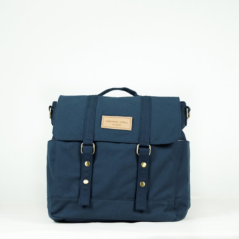 Messenger - navy [ 3 ways bag -backpack / cross body / handbag ] - Backpacks - Cotton & Hemp Blue