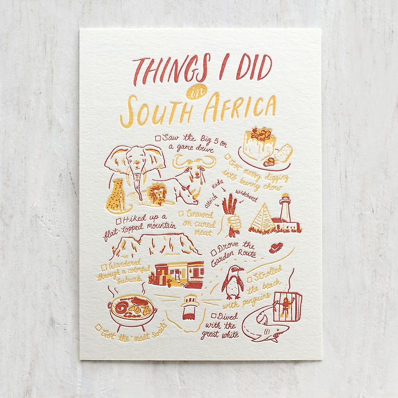 Things I Did in South Africa Letterpress Postcard - Cards & Postcards - Paper 
