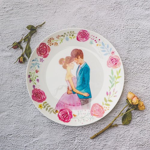 陶緣彩瓷 客製化禮物-甜蜜婚禮8吋骨瓷盤 量多價格優惠