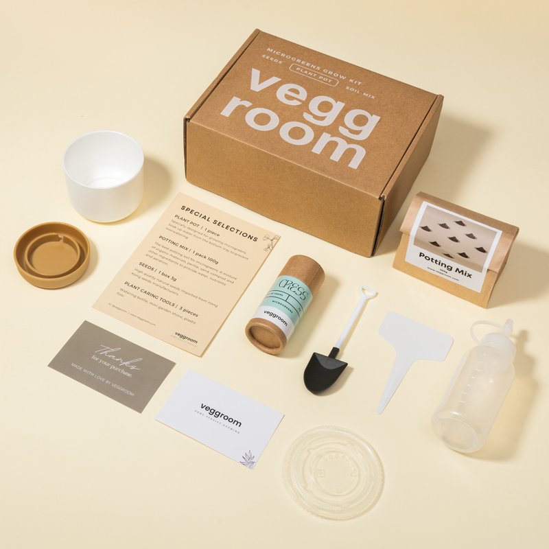 Veggroom Microgreens Growing Gift Kit DIY KIT(Customize logo for bulk purchase) - จัดดอกไม้/ต้นไม้ - วัสดุอื่นๆ ขาว