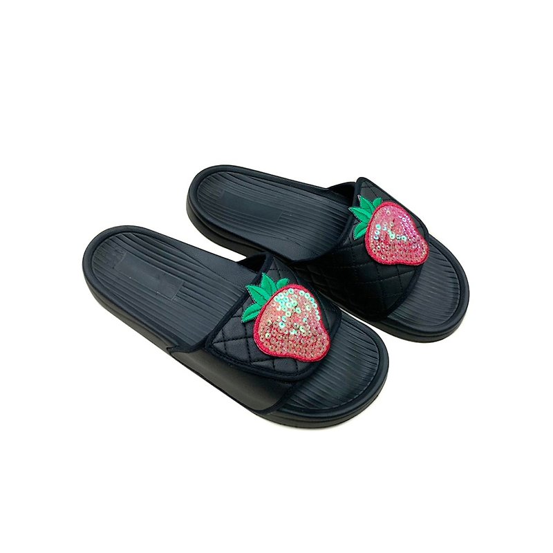 防水拖鞋-閃亮草莓(黑) - 拖鞋 - 其他材質 黑色