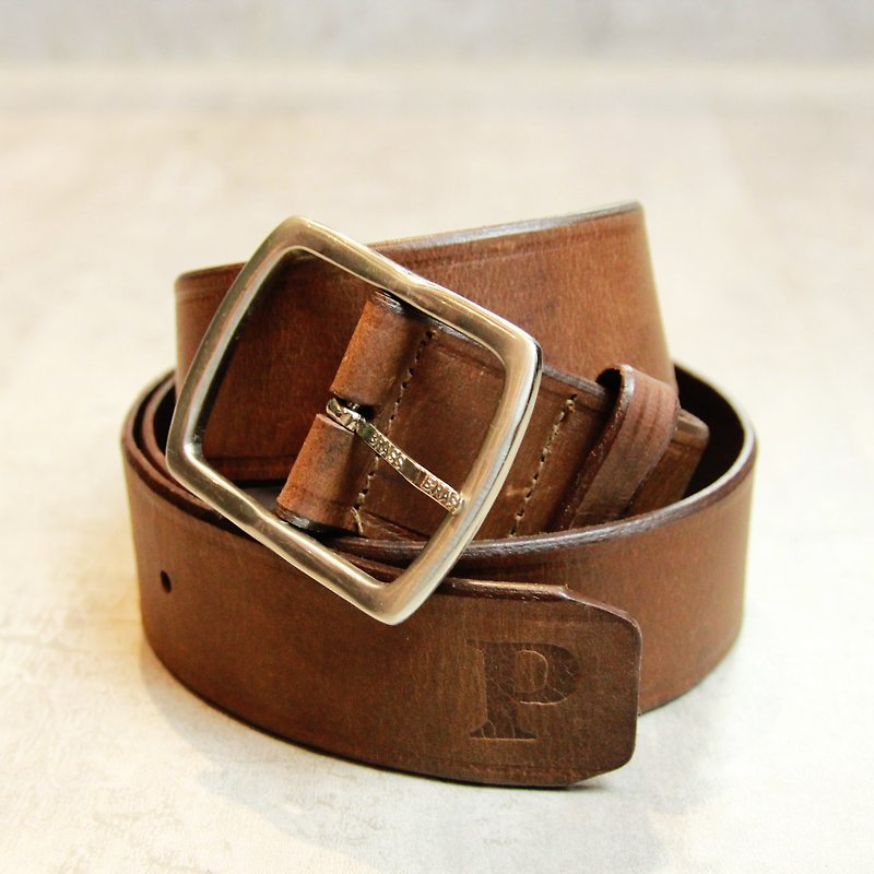 Tsubasa.Y ancient house mat noodles brown metal buckle ancient leather belt 001, leather belt - Belts - Genuine Leather 