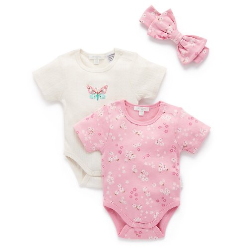 Purebaby有機棉 澳洲Purebaby有機棉嬰兒包屁衣/新生兒連身衣3件組/彌月禮 粉紅