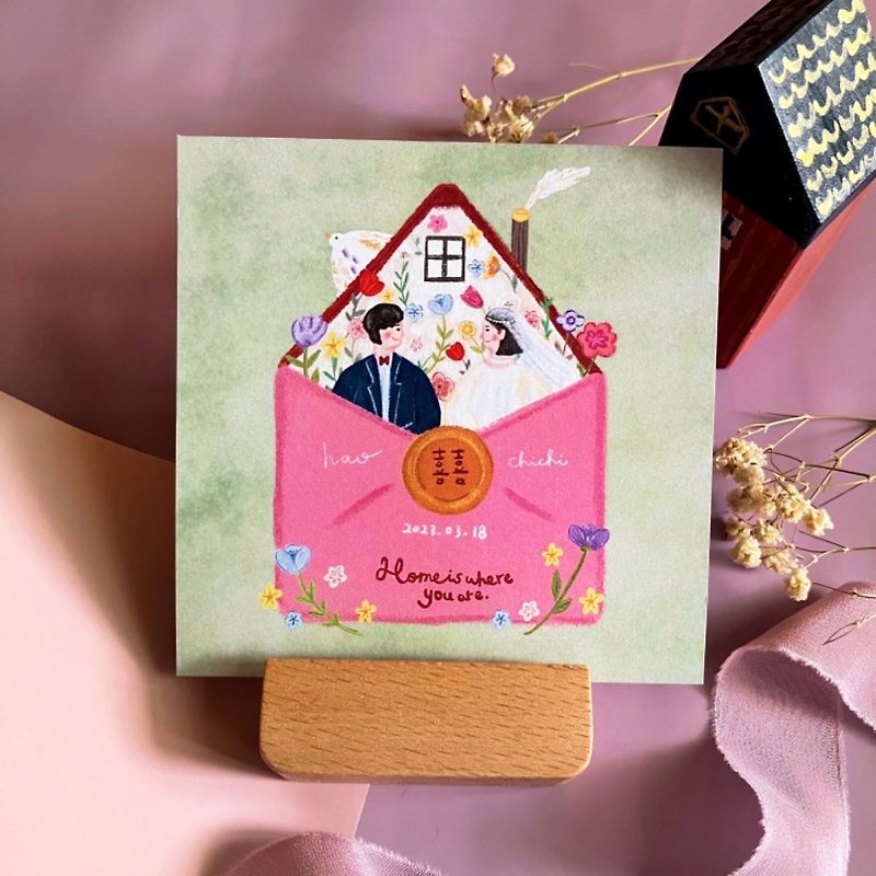 [Customized] Wedding cake thank you card with cute illustrations and printed text behind the name and date 30 copies - การ์ด/โปสการ์ด - กระดาษ 