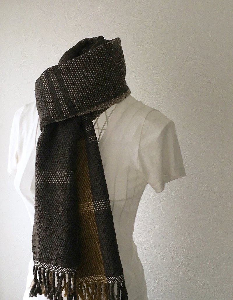 [Wool: Fall-Winter] unisex: hand-woven scarf "Deep Grown Mix" - Scarves - Wool Brown