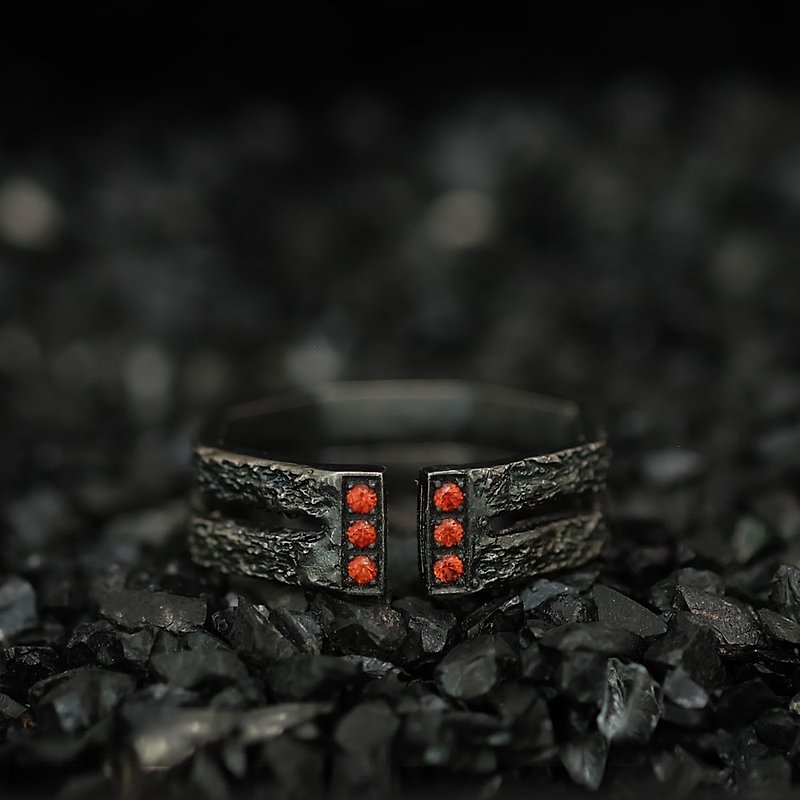 Fire Element stone ring - General Rings - Sterling Silver Black
