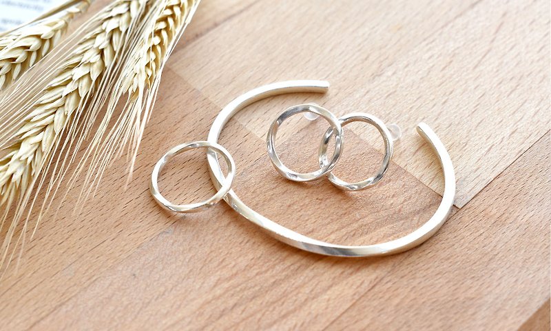 CYPRESS Heart-to-Heart [Handmade Silver Jewelry 3-Piece Set] - Earrings & Clip-ons - Sterling Silver 