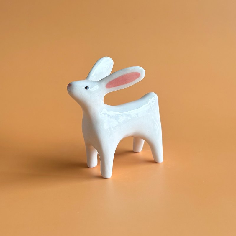 陶瓷兔子雕像 - 花瓶/花器 - 陶 白色