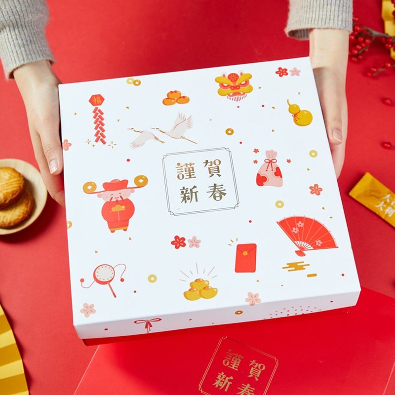 [New Year Gift Box] 3 Dim Sum Gift Boxes with Strawberry Dried Popcorn and Qiao Q Cake Souvenirs including Carrying Bags - ขนมคบเคี้ยว - อาหารสด หลากหลายสี