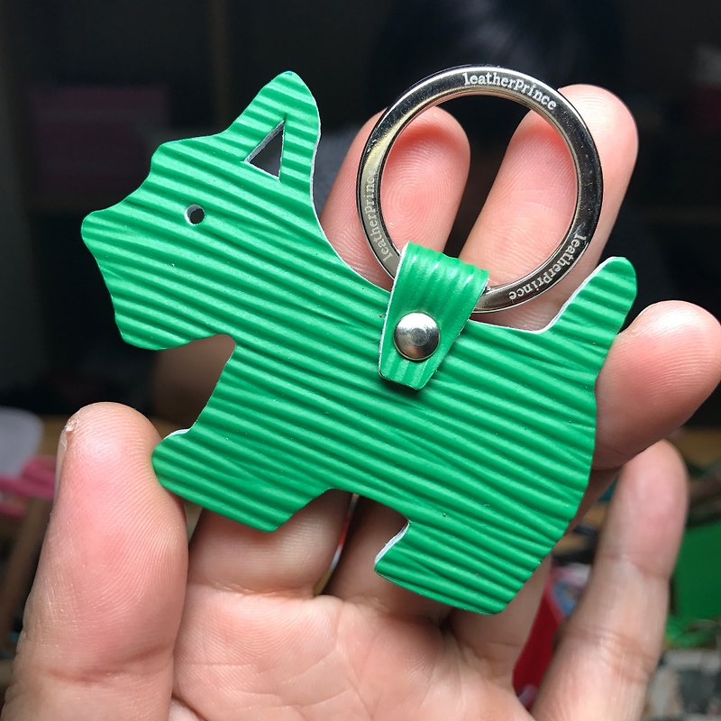 {Leatherprince handmade leather} Taiwan MIT green cute shenrui silhouette version leather key ring / Schnauzer Silhouette epi leather keychain in green (Small size / - ที่ห้อยกุญแจ - หนังแท้ สีเขียว