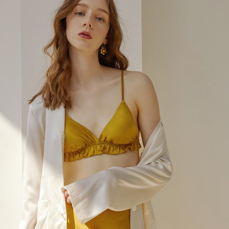 Silk triangle cup bra French simple no steel ring thin girl underwear spring and summer women - Women's Underwear - Silk Yellow