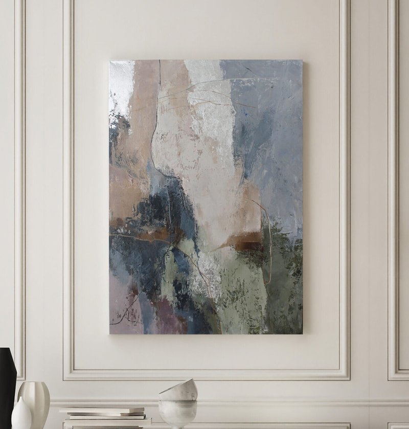Painting Blue Green | Abstract Blue Green Art | Blue Purple Wall Art | Brume 2 - 壁貼/牆壁裝飾 - 棉．麻 藍色