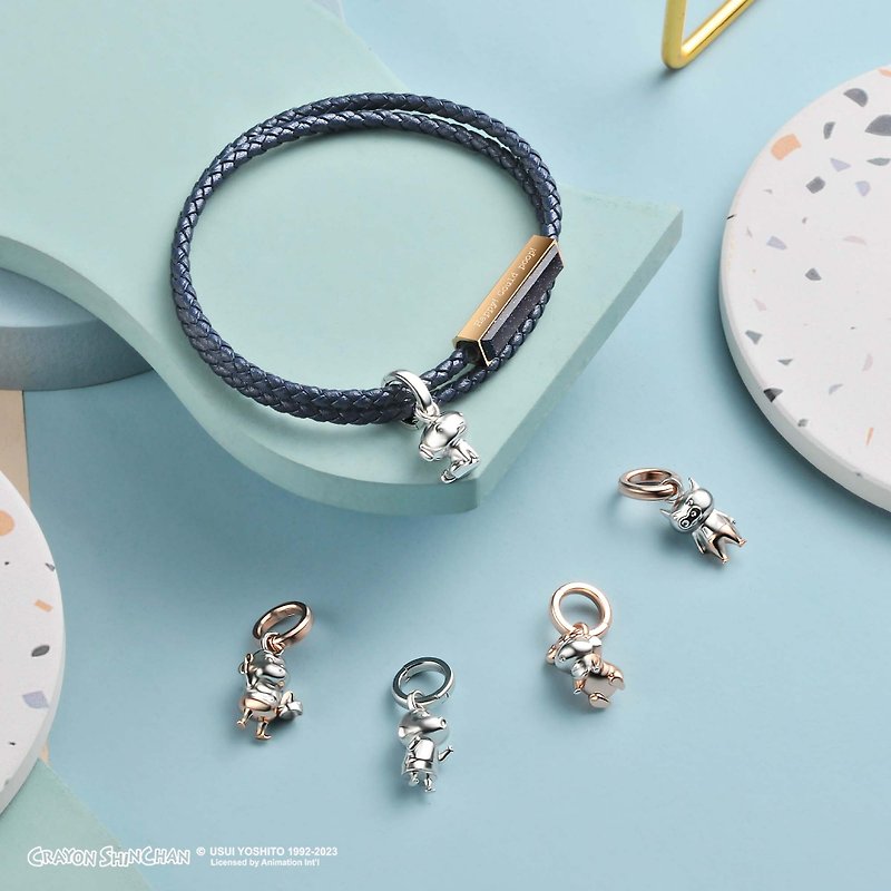 Crayon Shinchan Customized Leather Gemstone Bracelet (2 Colours) - สร้อยข้อมือ - หนังแท้ สีเทา