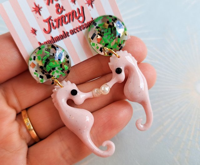 Bubbly seahorse earrings 【バニラピンク】タツノオトシゴピアス