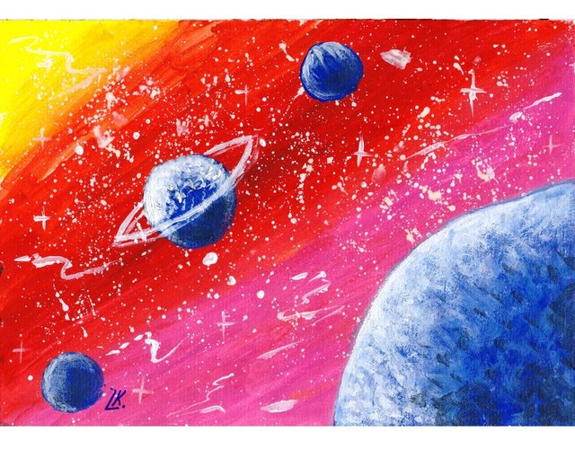 オリジナル絵画宇宙アート惑星天体の小さな壁のアートワーク