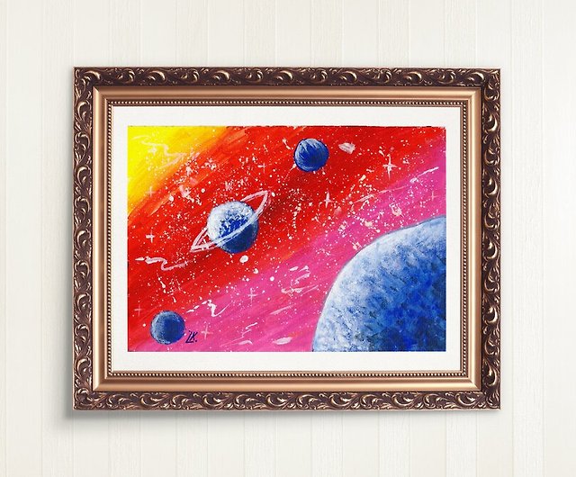 オリジナル絵画宇宙アート惑星天体の小さな壁のアートワーク 
