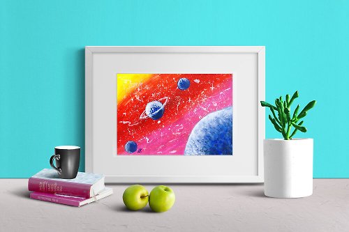 オリジナル絵画宇宙アート惑星天体の小さな壁のアートワーク 