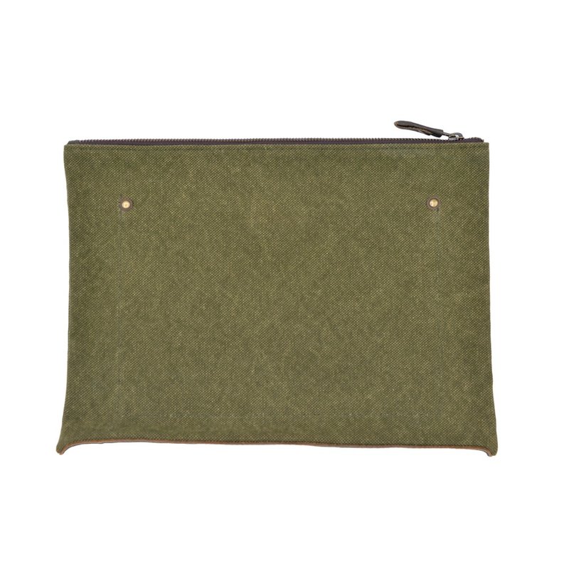 Leather base canvas case Large Olive - 其他 - 其他材質 綠色