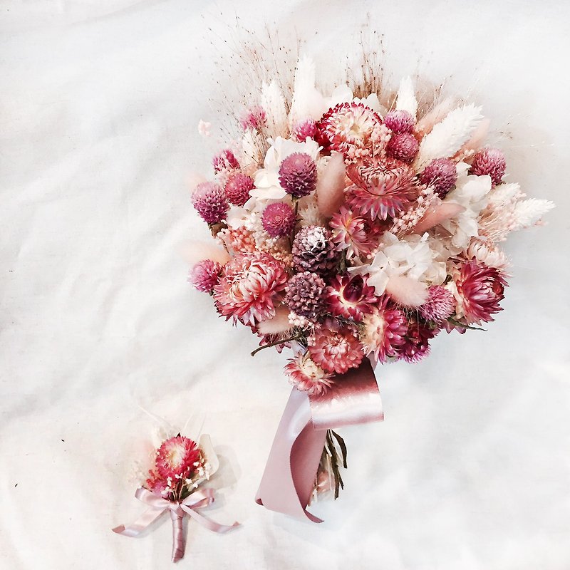 Korean romantic bouquet - pink / dried flowers bouquet / wedding photo / wedding - ตกแต่งต้นไม้ - พืช/ดอกไม้ สึชมพู