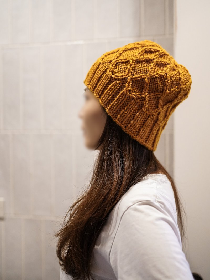 Handmade-Knitted Wool Hat-Knitting Needle Series-Diamond - Hats & Caps - Wool 