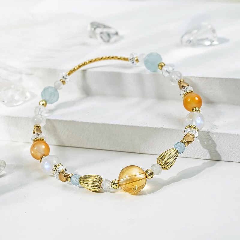 Weekend Holiday | A92 Citrine Aquamarine Onyx Crystal Bracelet - Bracelets - Gemstone Orange