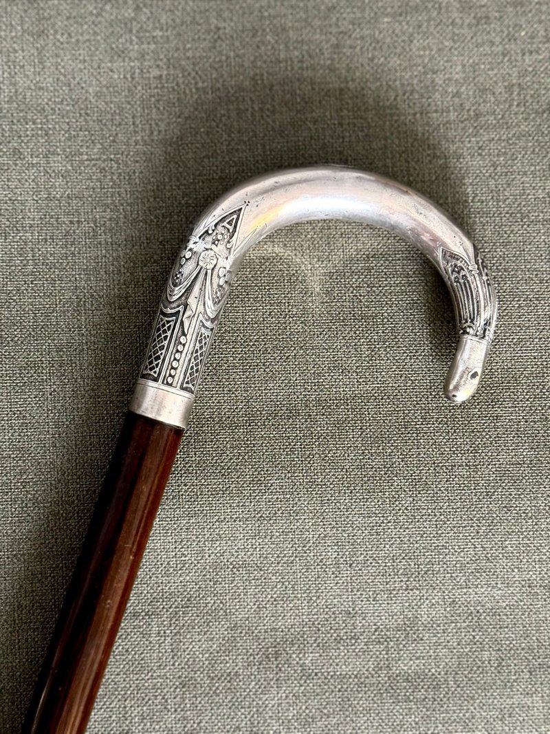 40616-Classic French antique silver rosewood walking stick - Other - Silver 