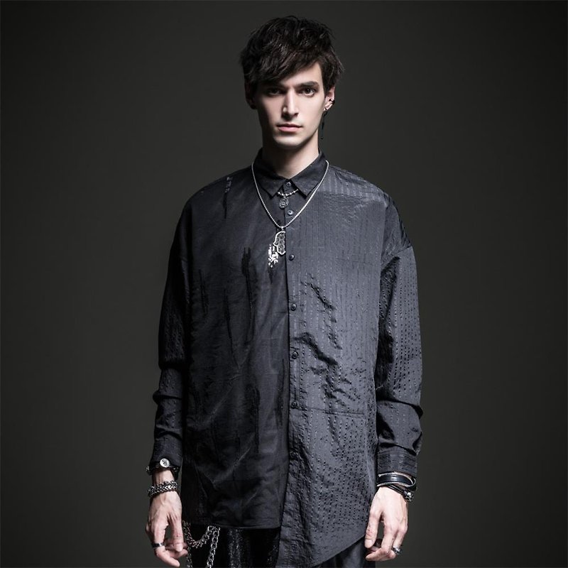 pinli夜が辉きシリーズ尺長袖のシャツの潮男装 - シャツ メンズ - その他の素材 ブラック