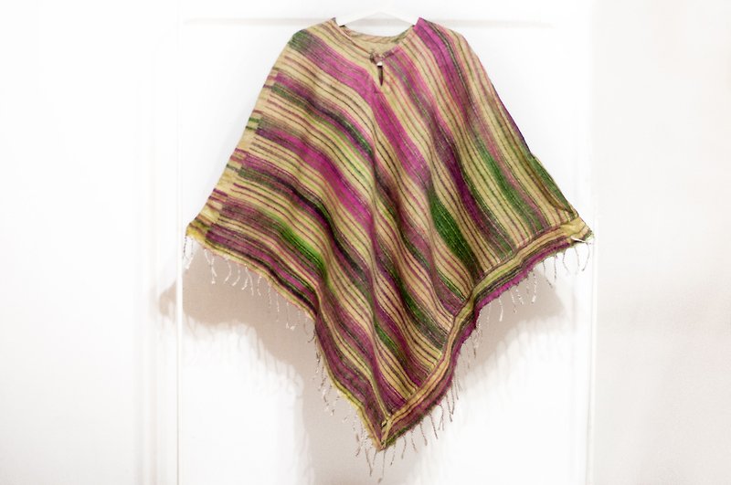 Indian Ethnic Fringe Cape / Bohemian Cape Cape / Wool Hooded Cloak - South America - ผ้าพันคอถัก - ขนแกะ หลากหลายสี