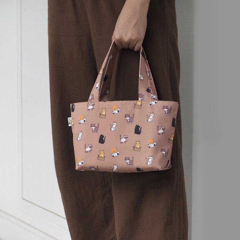 Canvas Polyester Mini Tote - Little Cats Collection size 28x15.5x8 cm. - Handbags & Totes - Polyester Brown