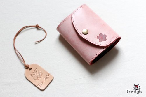 ハンドメイド本牛革長財布カードケース付き（桜柄） 桜ピンク手縫いヌメ革牛革長財布カードケース - ショップ Travel