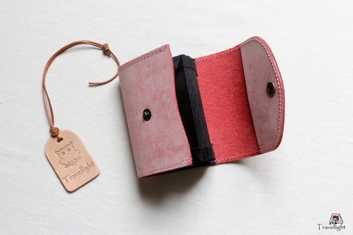 桜ピンク手縫いヌメ革牛革長財布カードケース - ショップ Travel